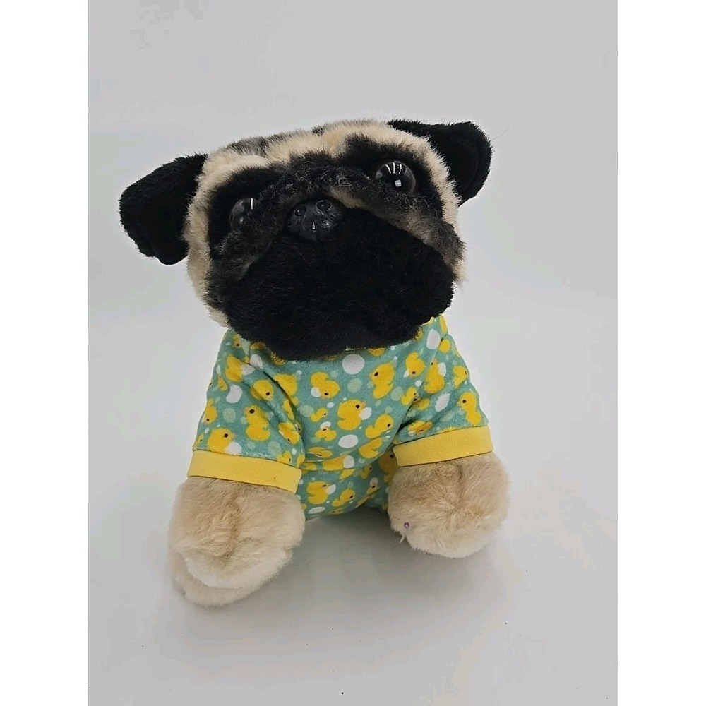 Gund Sleepytime Doug the Pug Plush Teal Duck Pajamas Tan Black Dog